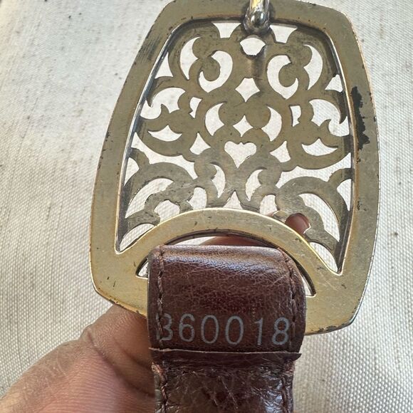 Brighton Leather & Wood Brown Vintage Men’s Belt 34/XL - Picture 6 of 6